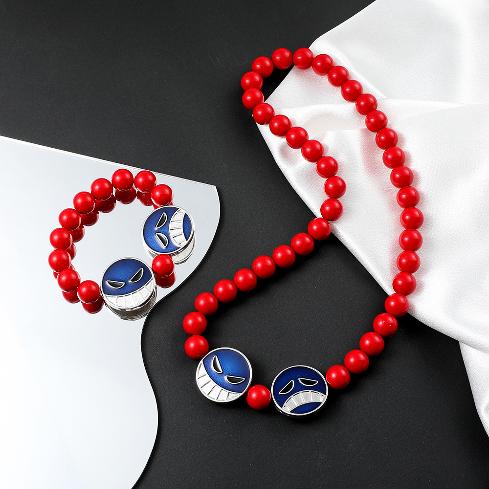 Anime Cosplay Realistic - Anime Red Beads Face Bracelet Necklace,
